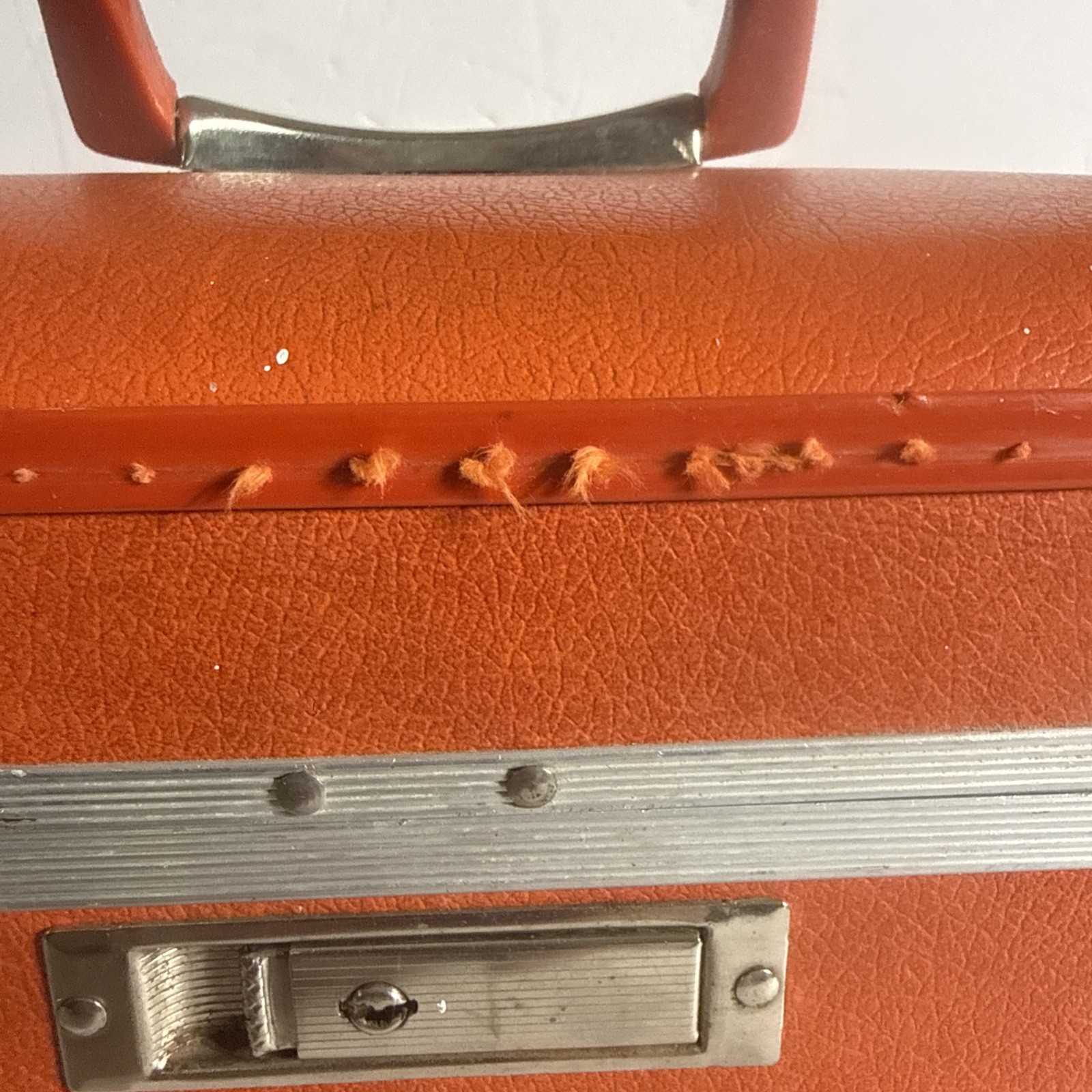 Vtg Orange Travel Luggage 13″ Long, 8″ Tall, 9″ Wide W/ Handle And Metal Feet
