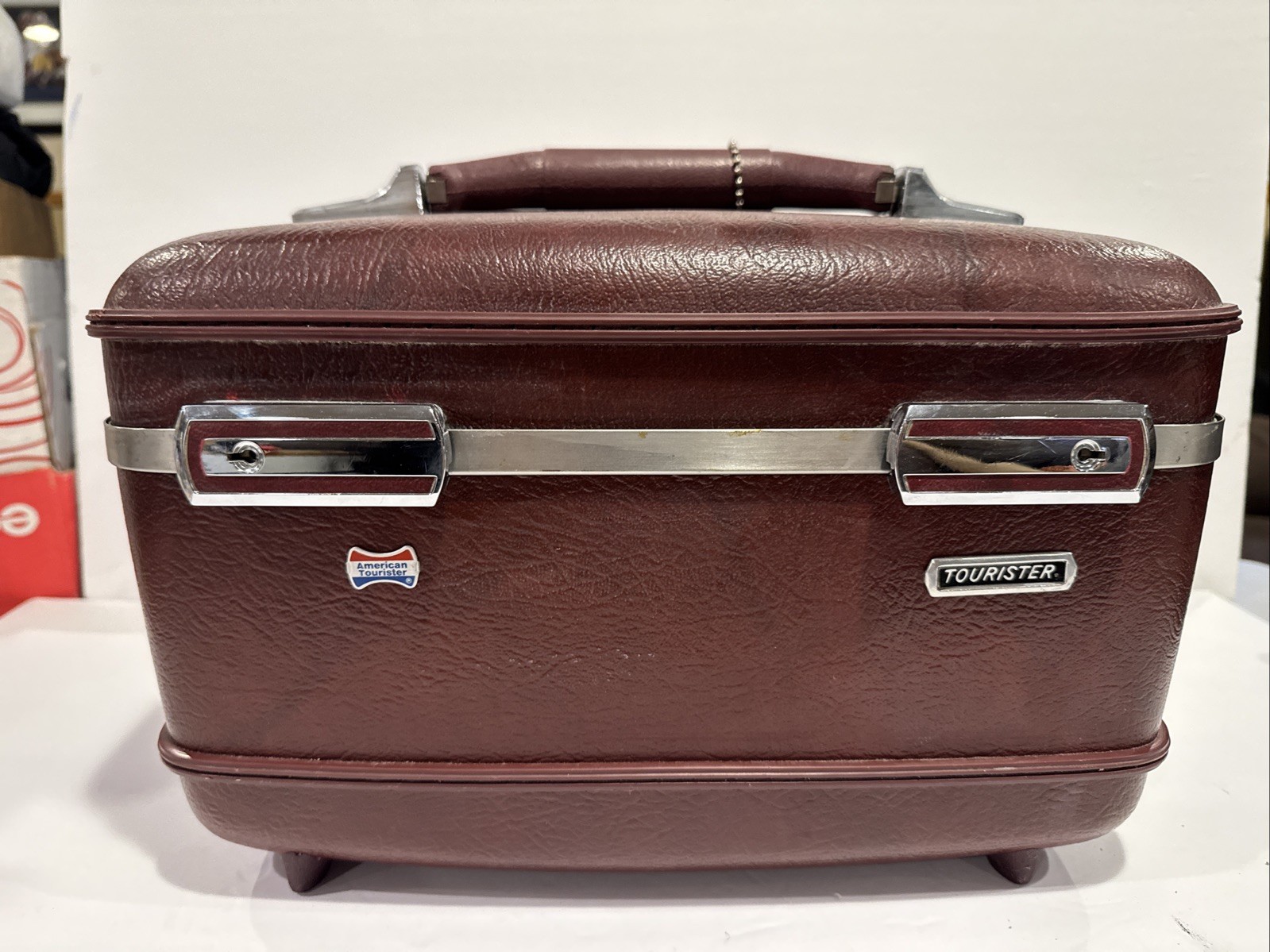 Vintage American Tourister Burgundy Train Case Luggage With Tray/Mirror