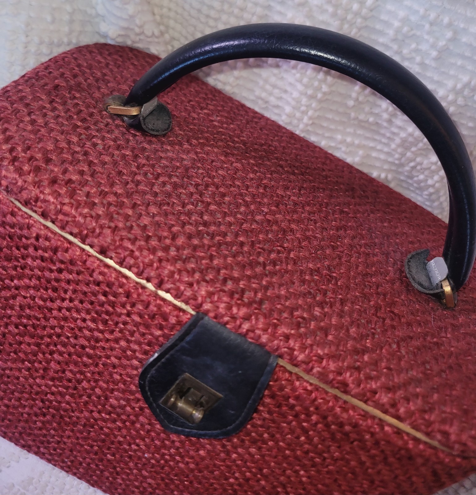 Vintage 60s Red Tweed Train Case Cosmetic Mirror READ Mod Top Handle