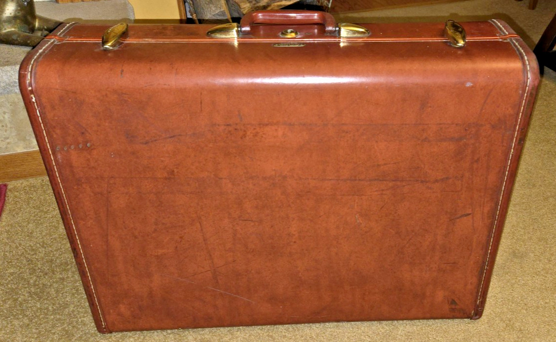 Samsonite Vtg Shwayder Bros Hardshell Brown Leather Suitcase 24X18X8 luggage
