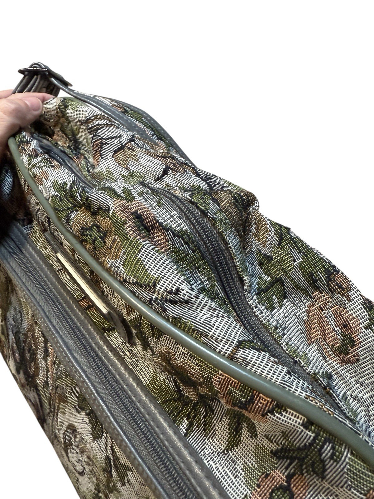 Vintage Stradellina Gray-Green Floral Tapestry Carry-On Luggage Bag Retro