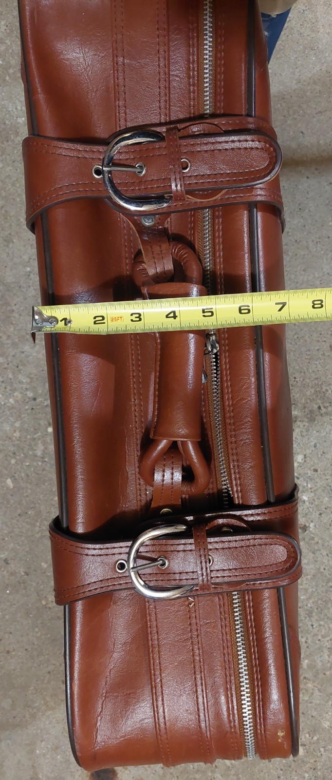 Vintage Leather Suitcase With Buckles Along With Zipper Medium Brown Read Des.