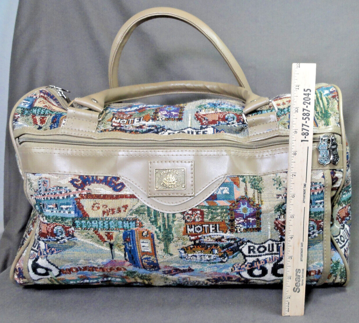 Vintage Pioneer Express Weekend Bag Route 66 Tapestry Duffel Carry On Travel