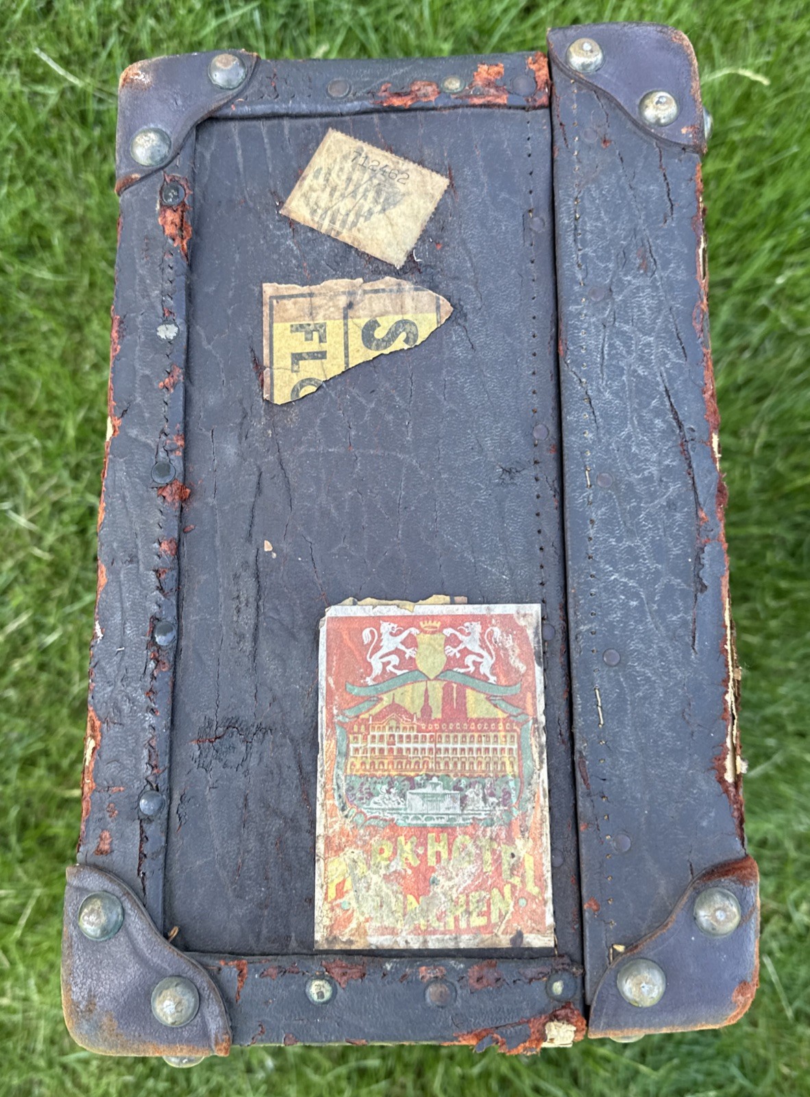 Antique Suitcase Circa 1900-1920 With Original Keys Leather Straps Stickers