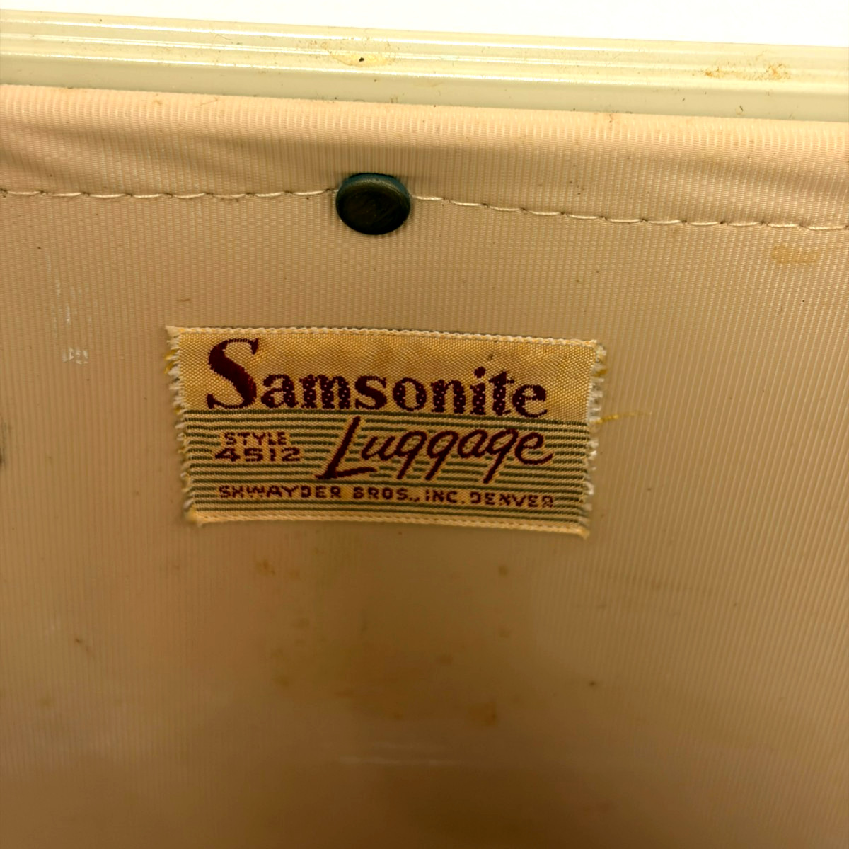 Vtg Samsonite Schwayder Train Case Ivory Marble Hard Shell Makeup Luggage 13″