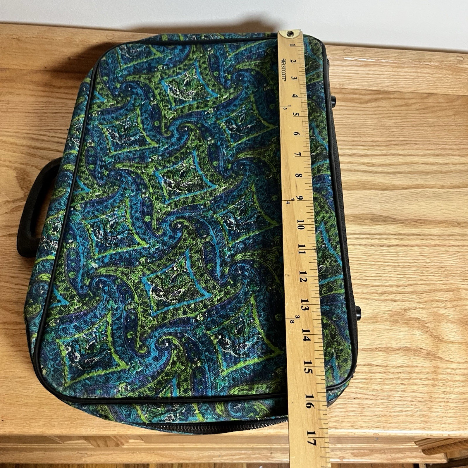 Vintage 60’S 70’S Paisley Suitcase Luggage Hippie Bag Canvas Blue Green NO KEY