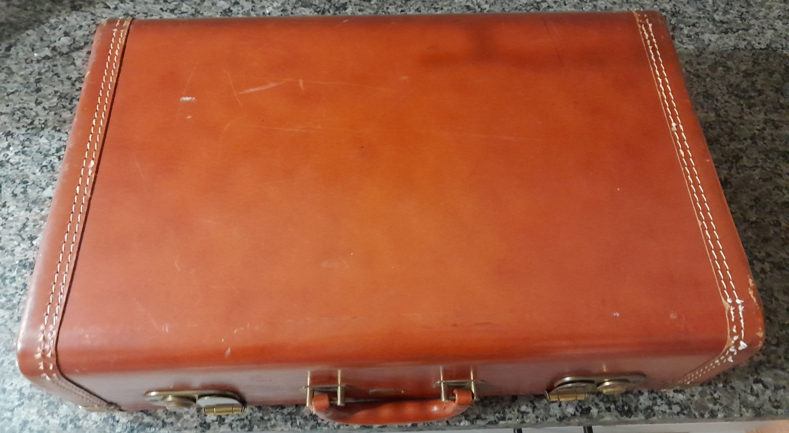 Maximillion NY Brown Leather Suitcase Vintage Hardcase 21x13x6.5