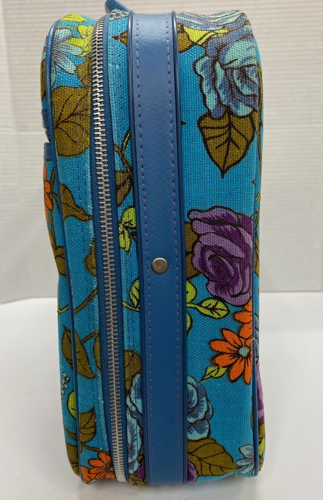 Vintage 70s Floral Bantam Soft Suitcase Blue Orange Yellow Hippie Boho Carry-on