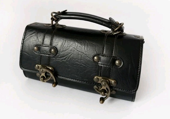 Vintage Classic Black Leather Travel Cosmetic Doctors Styles Bag Satchel