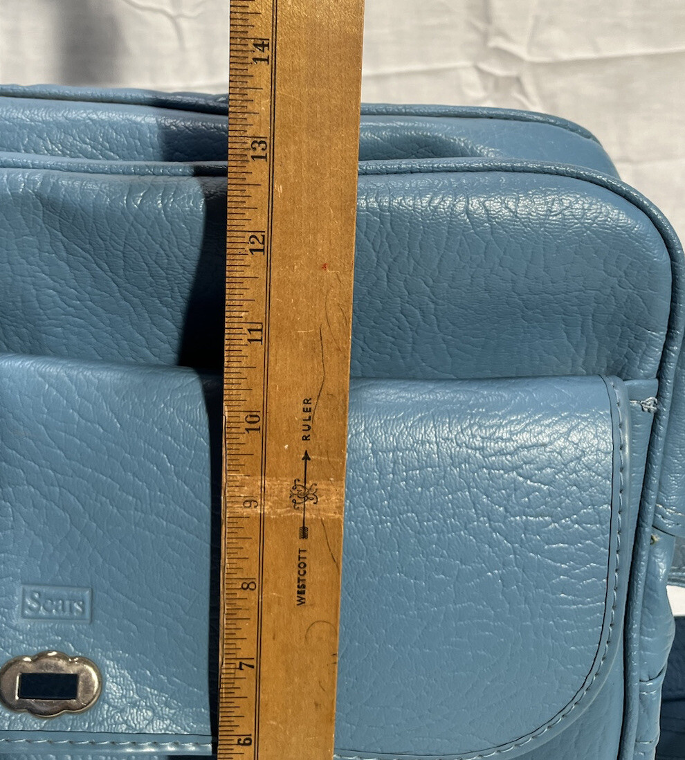 Vintage Sears Baby Blue Carry on luggage bag With Lock And Keys
