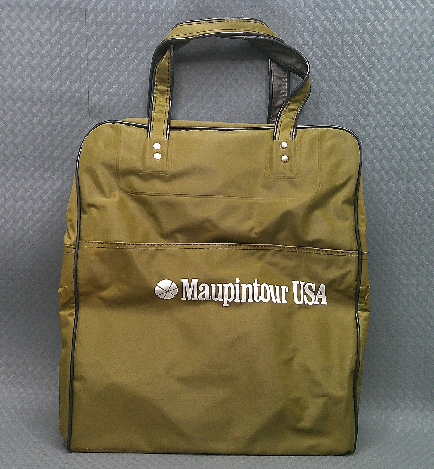 Vintage Maupintour USA Air-Tex Travel Bag Khaki Green Straps Zippered 14x13x7
