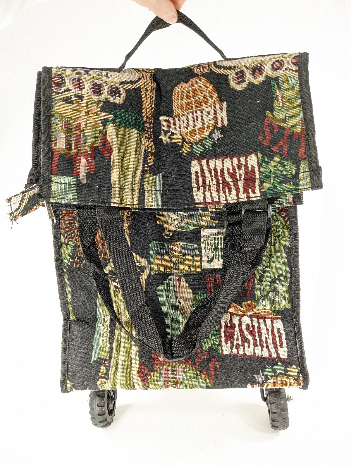 Vtg Folding Rolling Bag Bovano Las Vegas Canvas Tapestry Travel