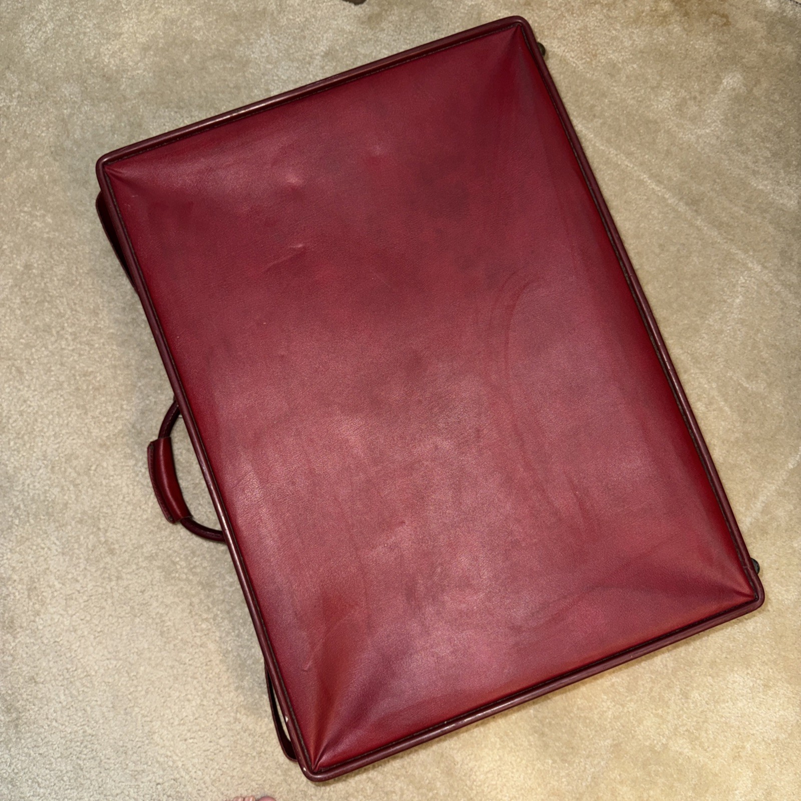 Vintage Hartmann Red Leather Hard Case Suitcase Set (2) Wood Frame Retro Luggage