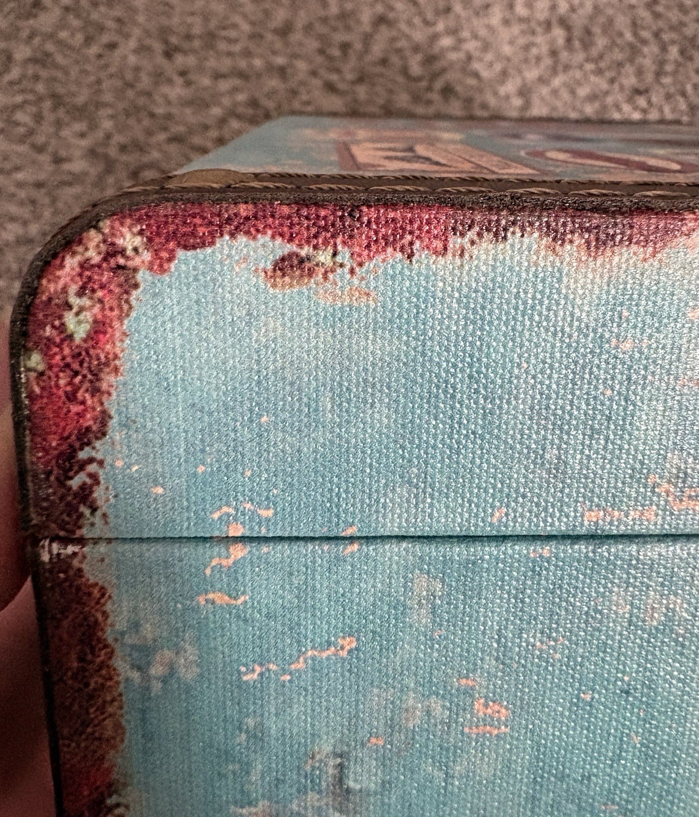 Vintage Look Suitcase with Travel Stickers Rustic Decor W/leather Studded Straps
