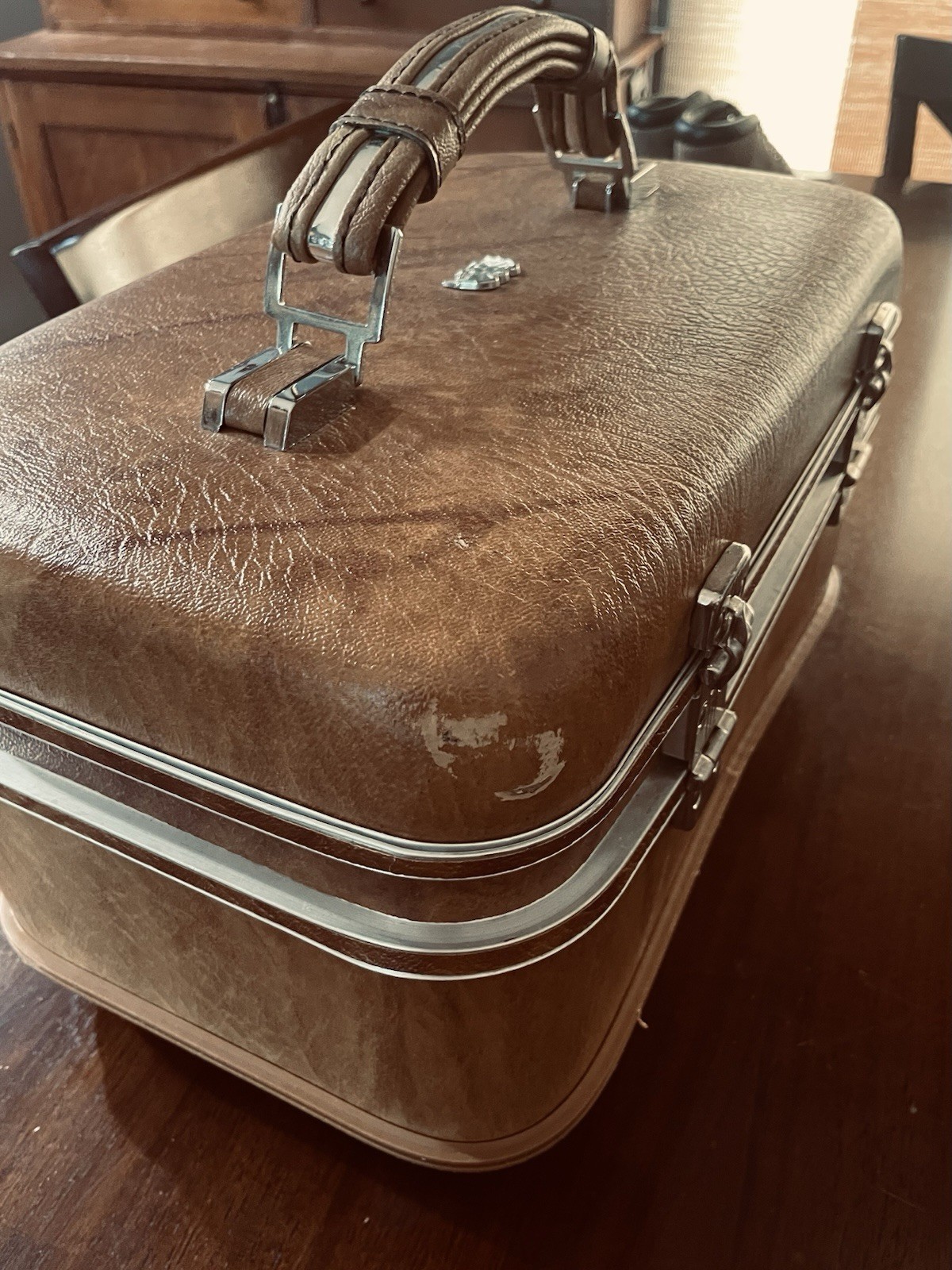 Vintage Airway Travel Case & Women’s Cosmetic Handbag Brown Leatherette 1960’s