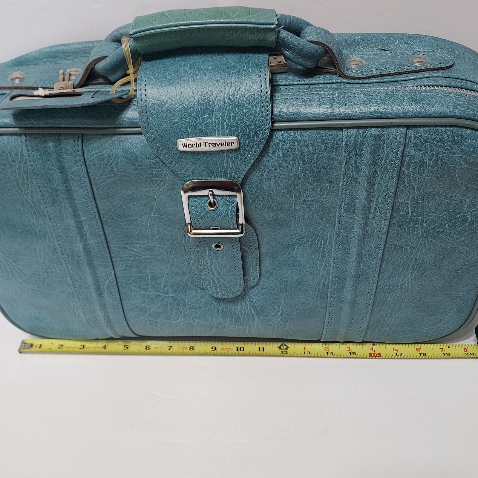 Vintage World Traveler Suitcase Soft Case Carrier Mid-Century Blue W/Lock & Keys