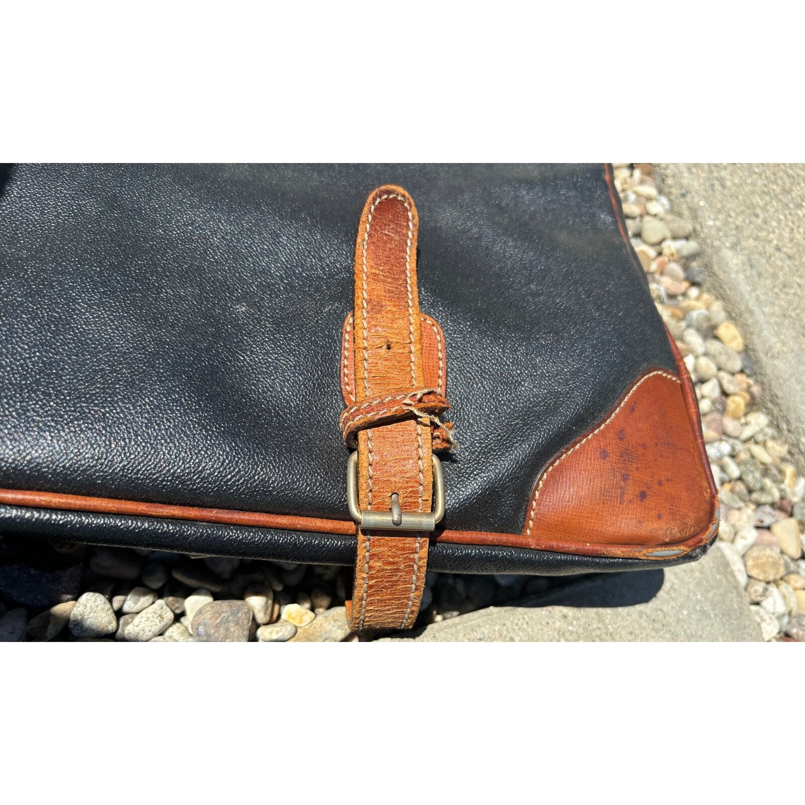 Vintage ESCADA Two Tone Folding Garment Bag Navy Tan Brass