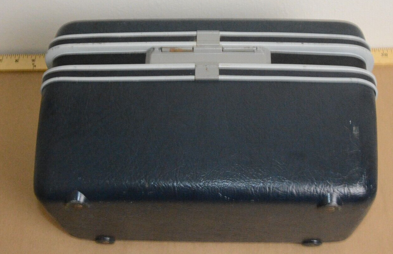Vintage Samsonite Sentry Train Make-up Case, Navy Blue w/ Mirror