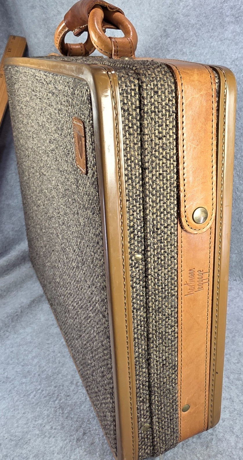 Vintage Hartmann Luggage Tweed Leather Belting Briefcase w/ paperwork