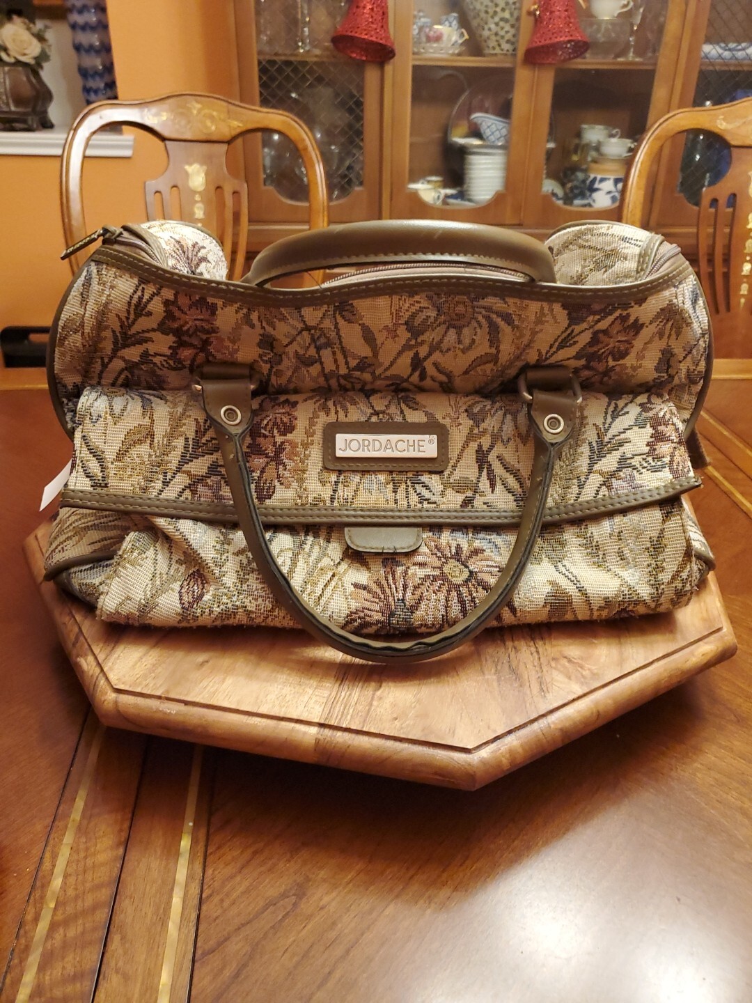Vintage Jordache Carry On Weekend Overnight Floral Tapestry Travel Bag
