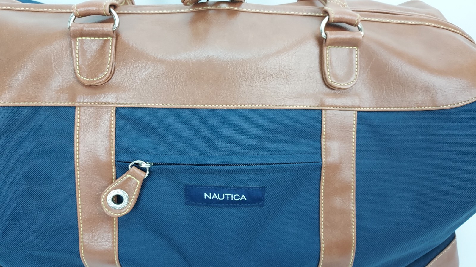 Vintage Nautica Canvas Duffel Bag 22×9 Inches Blue And Brown EUC
