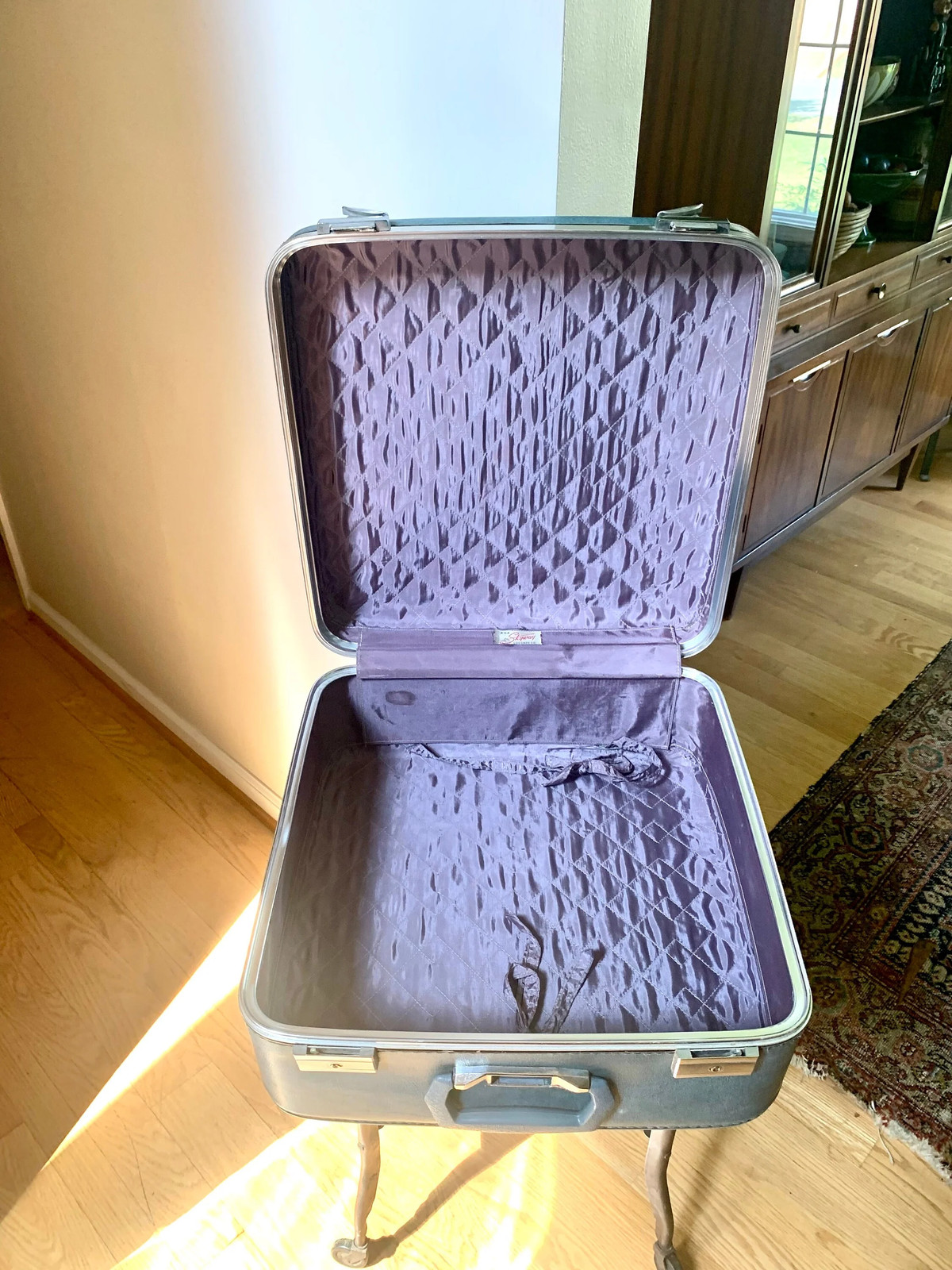 Vtg Square Blue Hardshell Suitcase | Mid Century Skyway Vinyl Travel Case