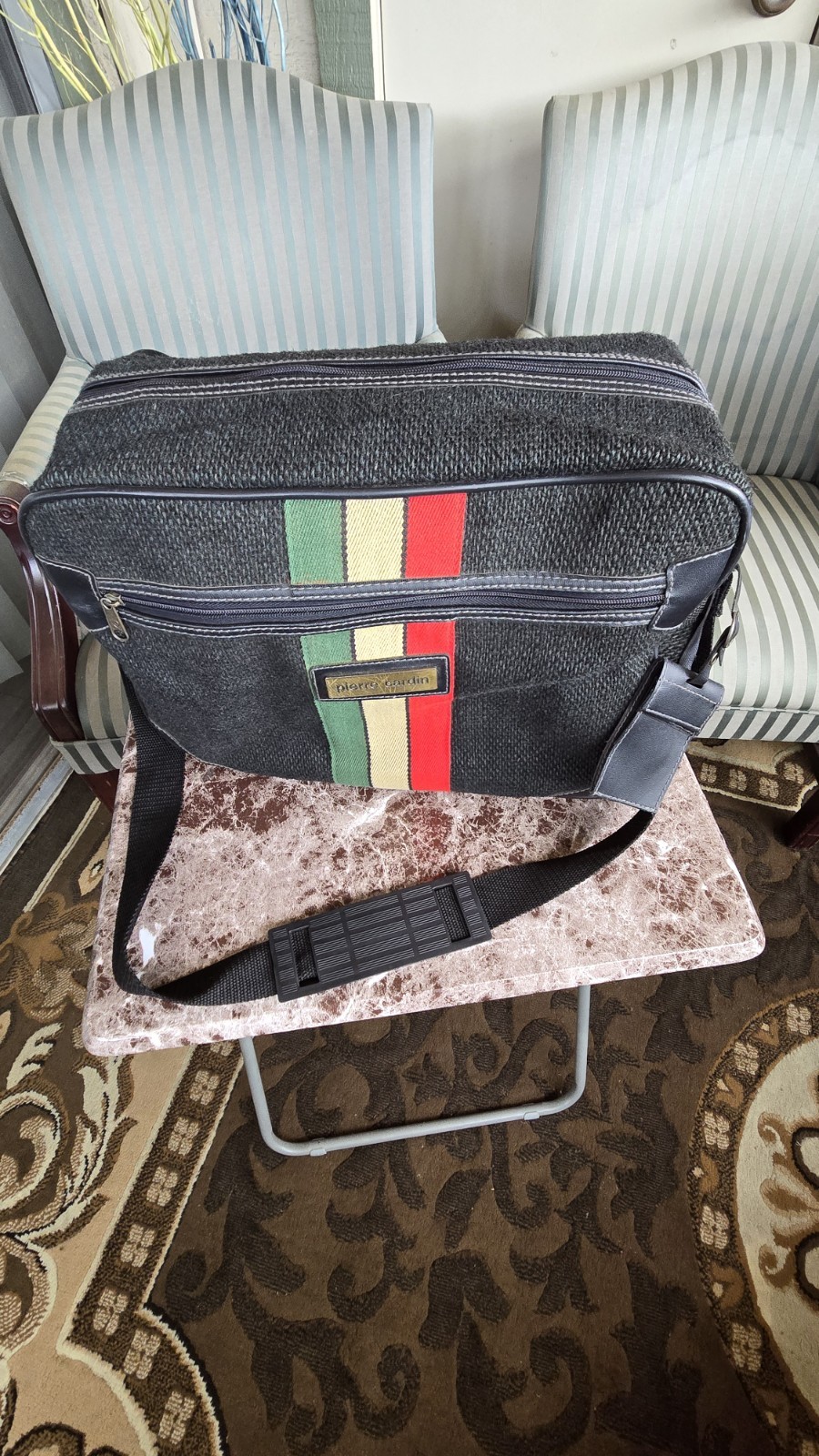 VINTAGE PIERRE CARDIN Black Tweed Travel Overnight Carry On Weekend Bag Mint