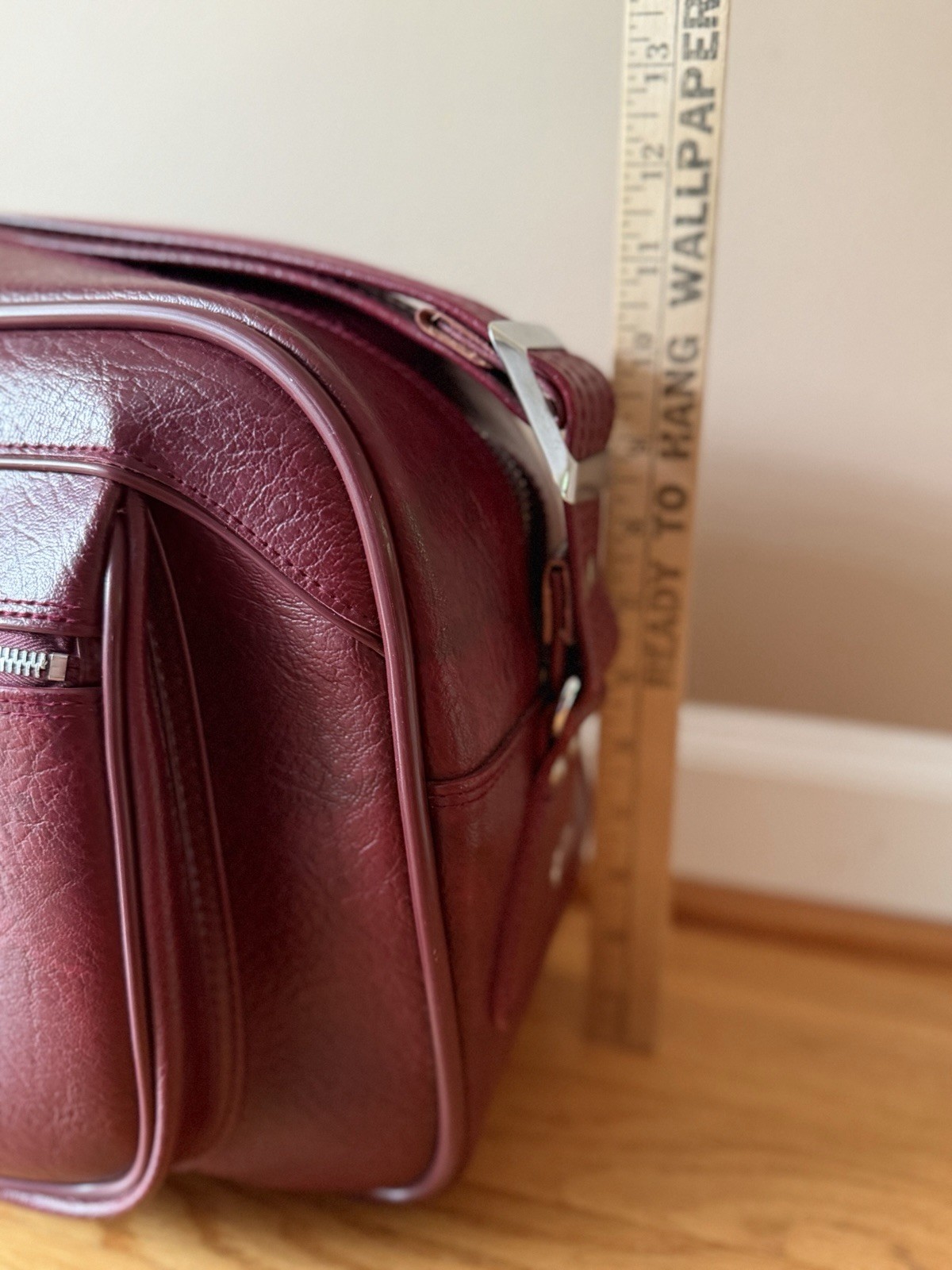 Vintage American Tourister Burgundy Faux Leather Shoulder Bag 14”x11”x6”