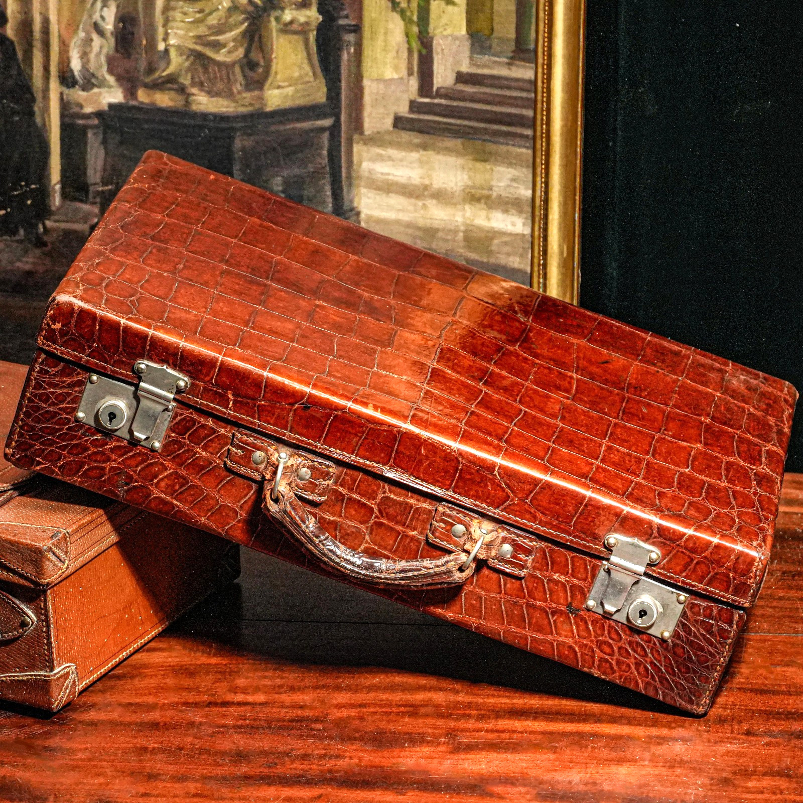 Stunning Luxury Antique Crocodile Leather Travel Luggage Suitcase