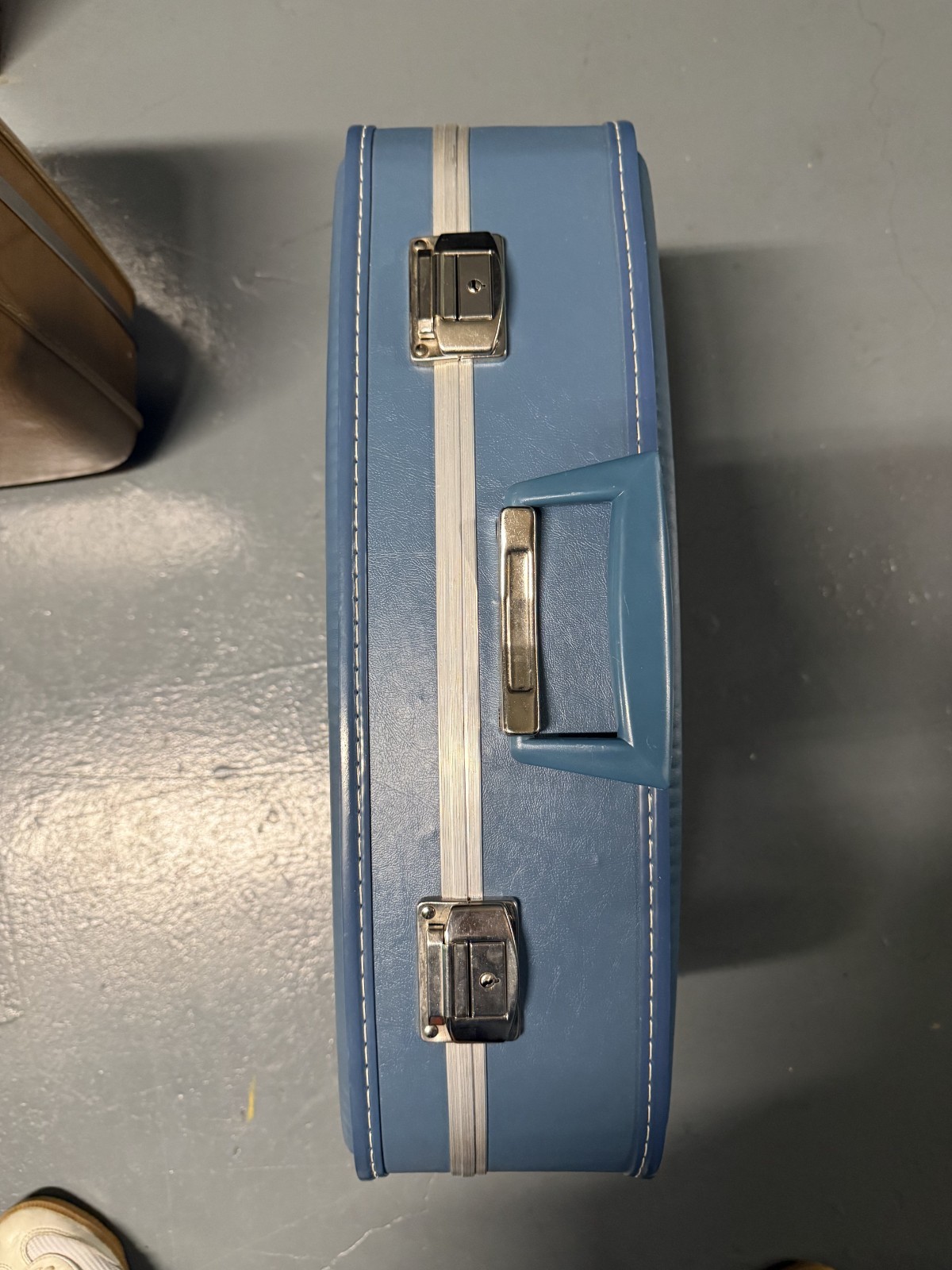 Vintage Blue Vinyl Hard Case Suitcase – Mid Century