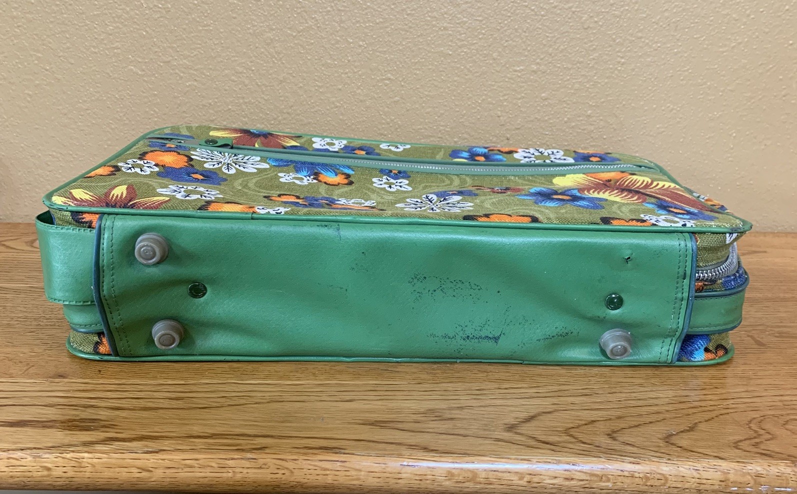 Vintage Bantam Travelware Green Floral Mod Suitcase Luggage Korea 1960s 1970s