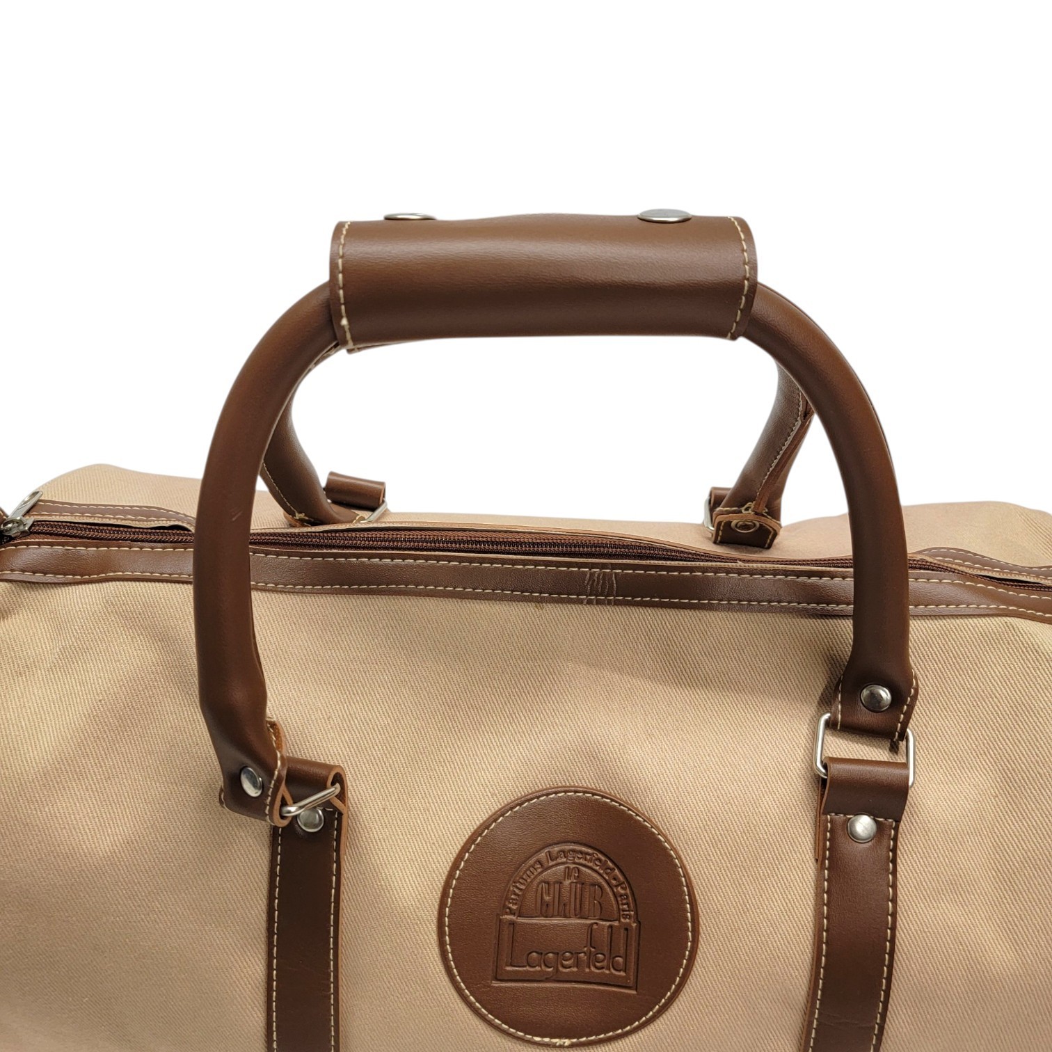 Vintage Karl Lagerfeld Duffle Bag Club Parfums Tan Canvas Travel Gym Weekender