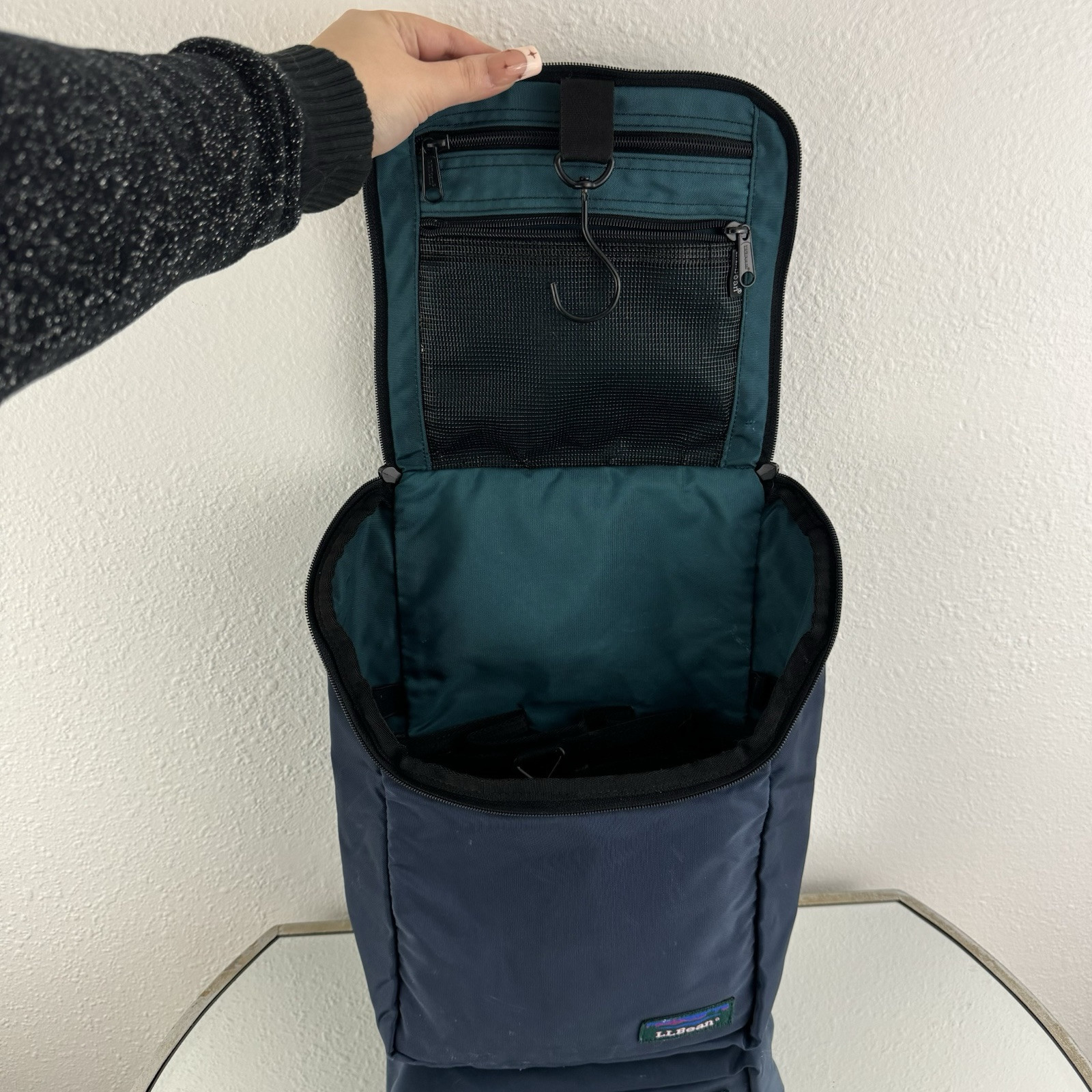 L.L. BEAN Vintage 80s Blue Nylon Travel Toiletry Hanging Organizer Gorpcore Bag