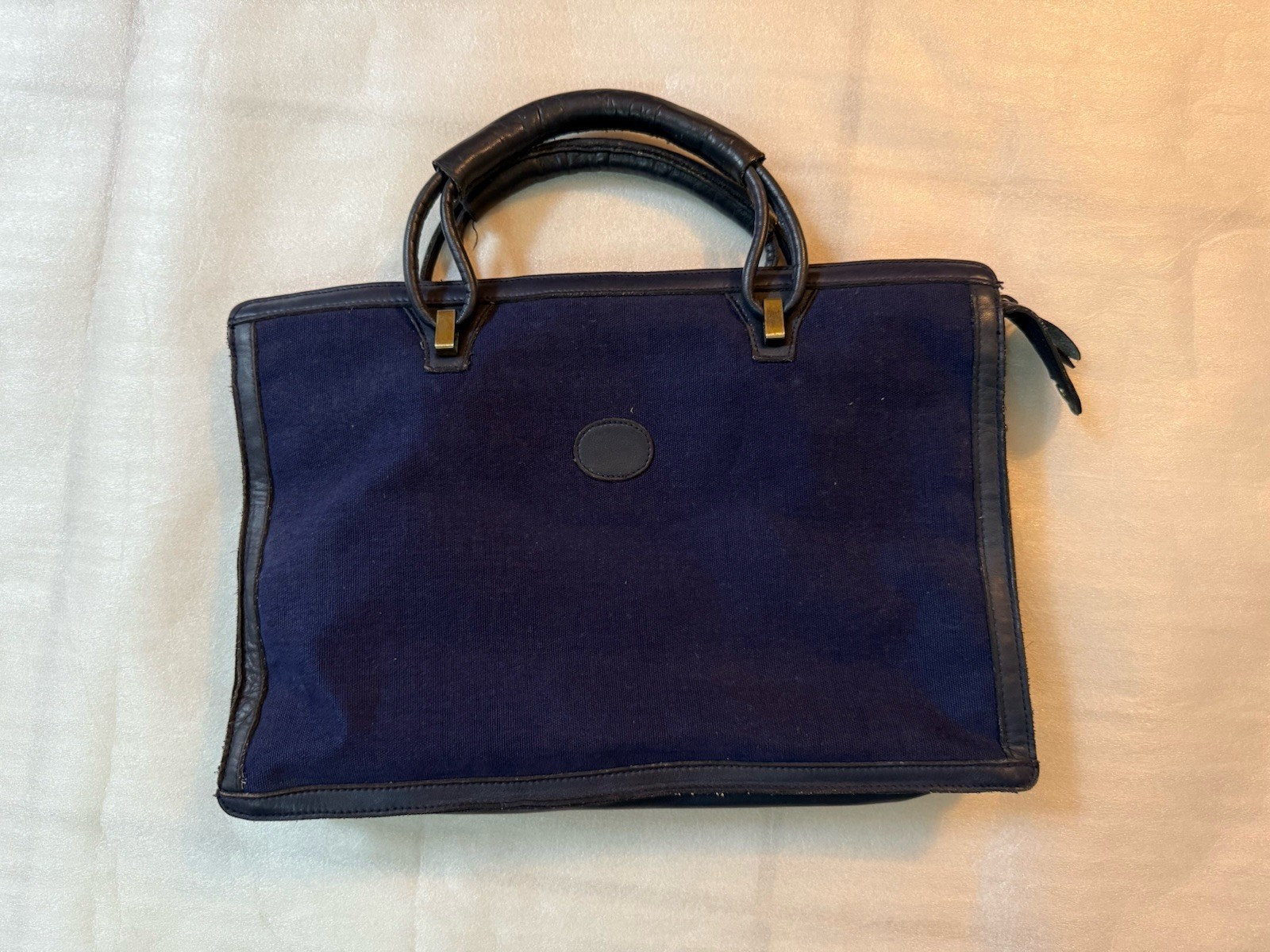 Vintage Pappagallo Leather & Corduroy Navy Briefcase, 15.5×10.5 inches