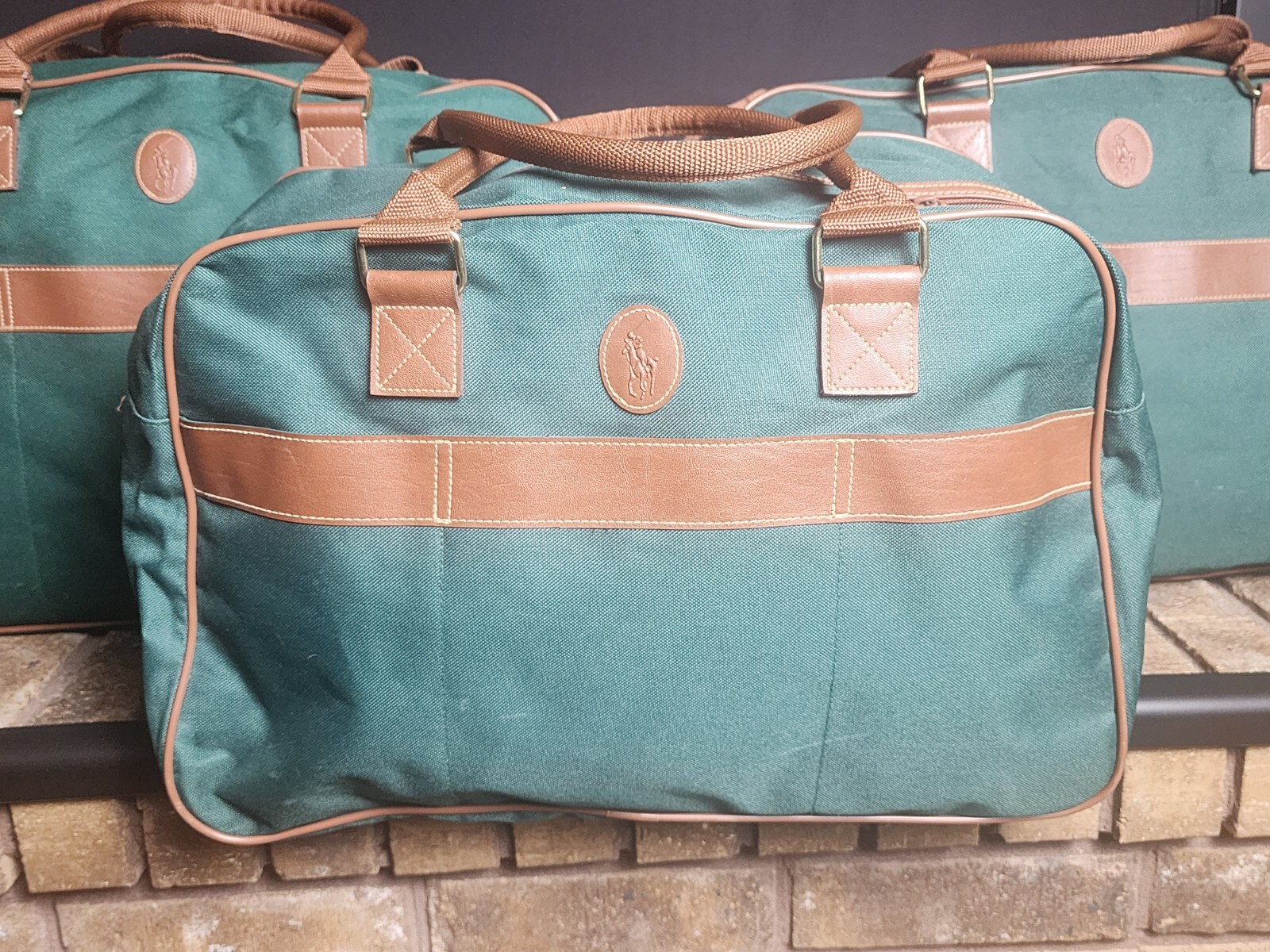Lot of 3 Vintage Polo Ralph Lauren Green Luggage Duffle Bag Canvas Weekender Set