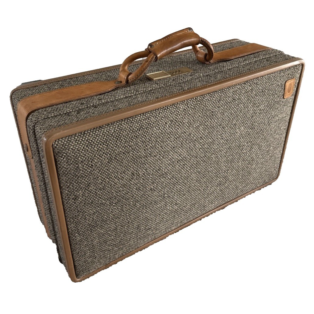 Hartmann Tweed Suitcase Unisex Large Brown Good Leather Trim Vintage Carry On