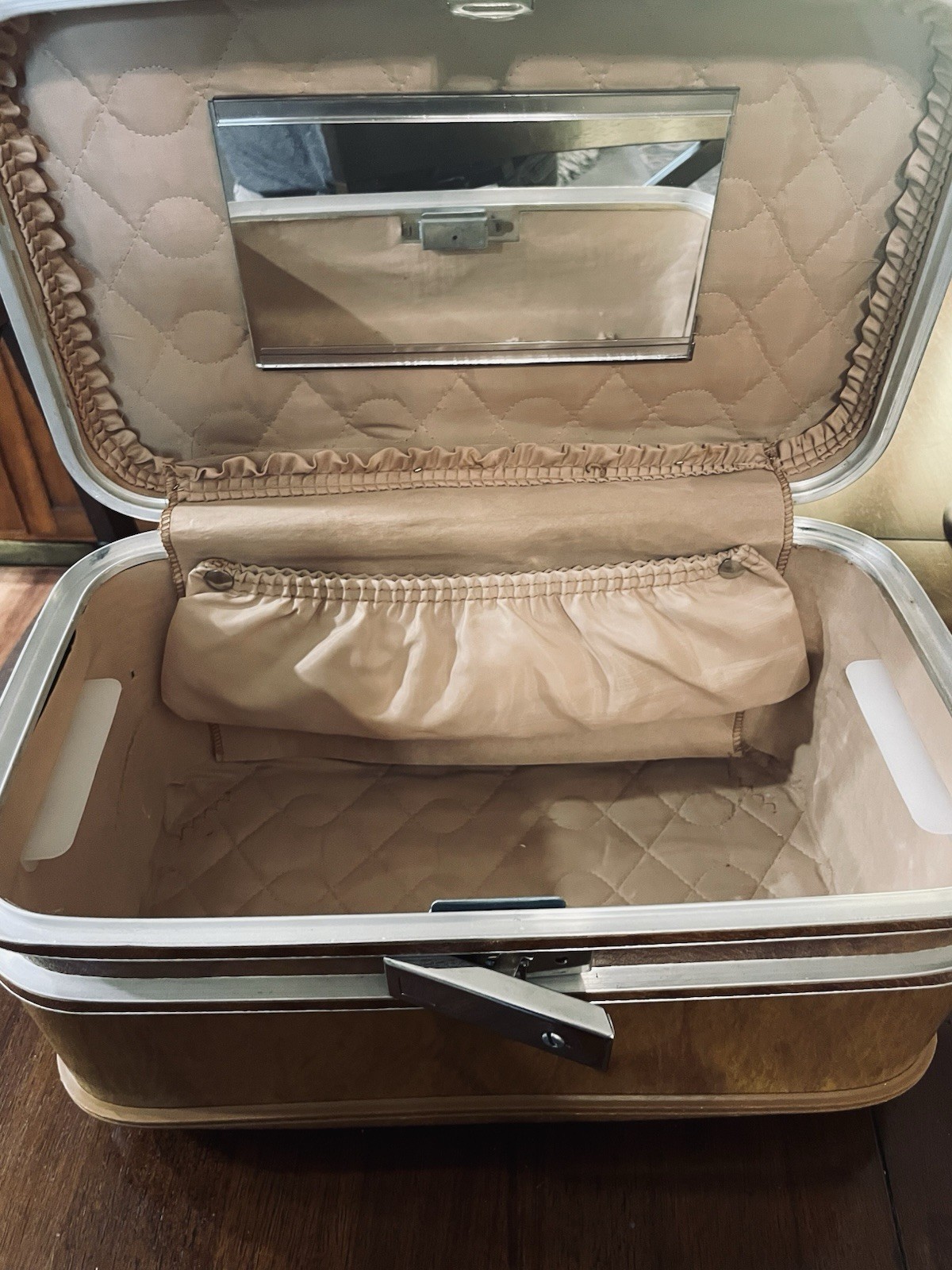Vintage Airway Travel Case & Women’s Cosmetic Handbag Brown Leatherette 1960’s