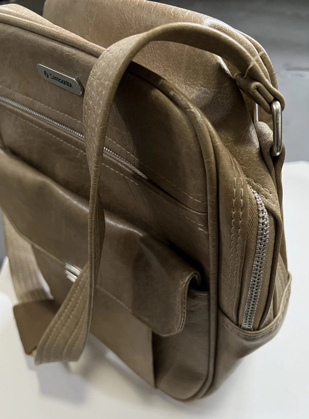 Vintage Samsonite Sonora Brown Faux Leather Shoulder Bag 1970s Travel Carry-on