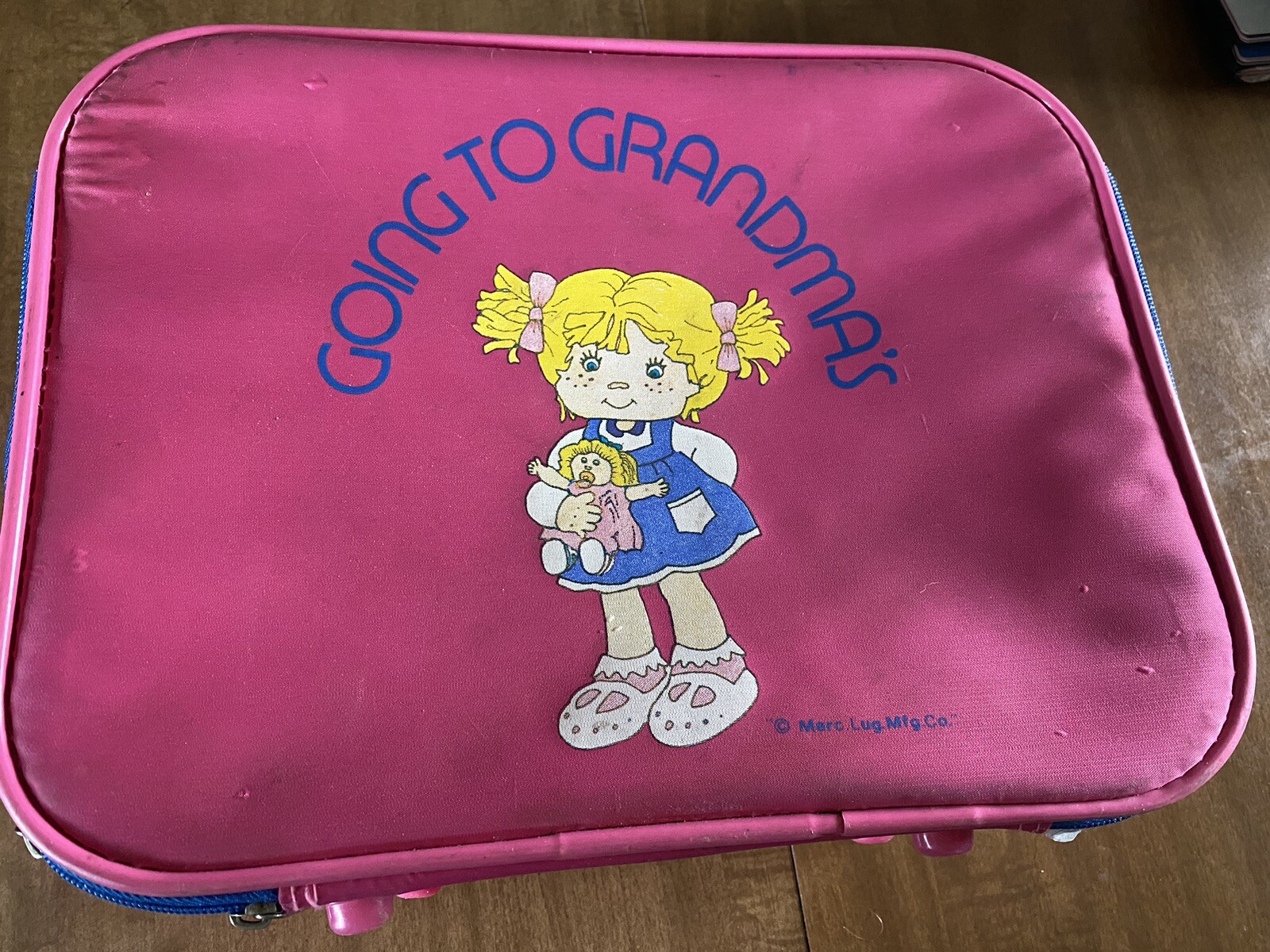VINTAGE MERCURY LUGGAGE GOING TO GRANDMA’S KID’S SUITCASE PINK CAT GRANDMA
