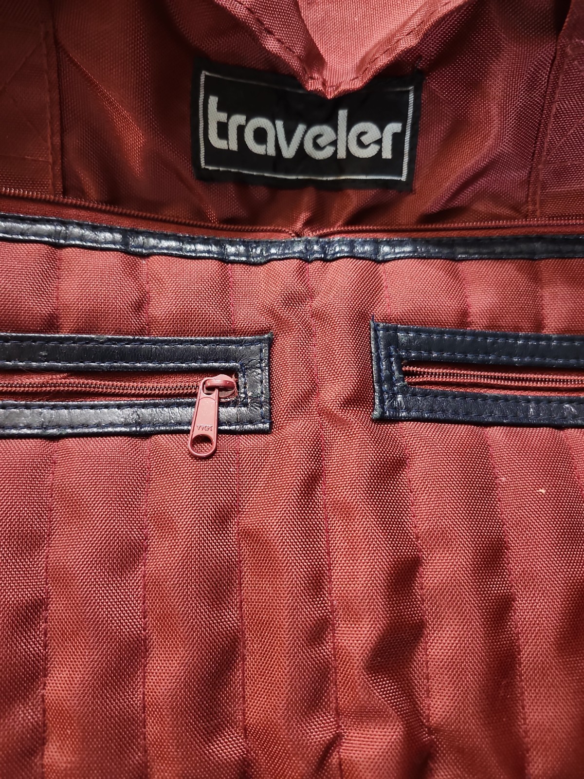 Vintage Traveler Fold Up Bag Nylon Burgundy Appx 20×12 Zippers And Handle