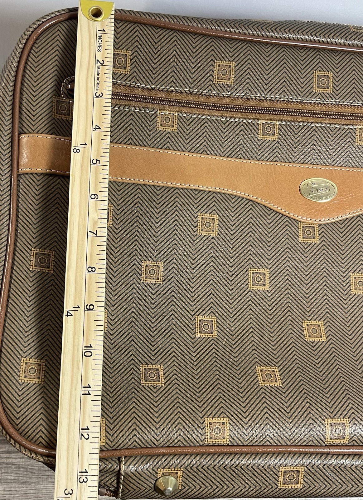 French Texier Gladstone Luggage Herringbone Coated Canvas Cowhide Suitcase VTG