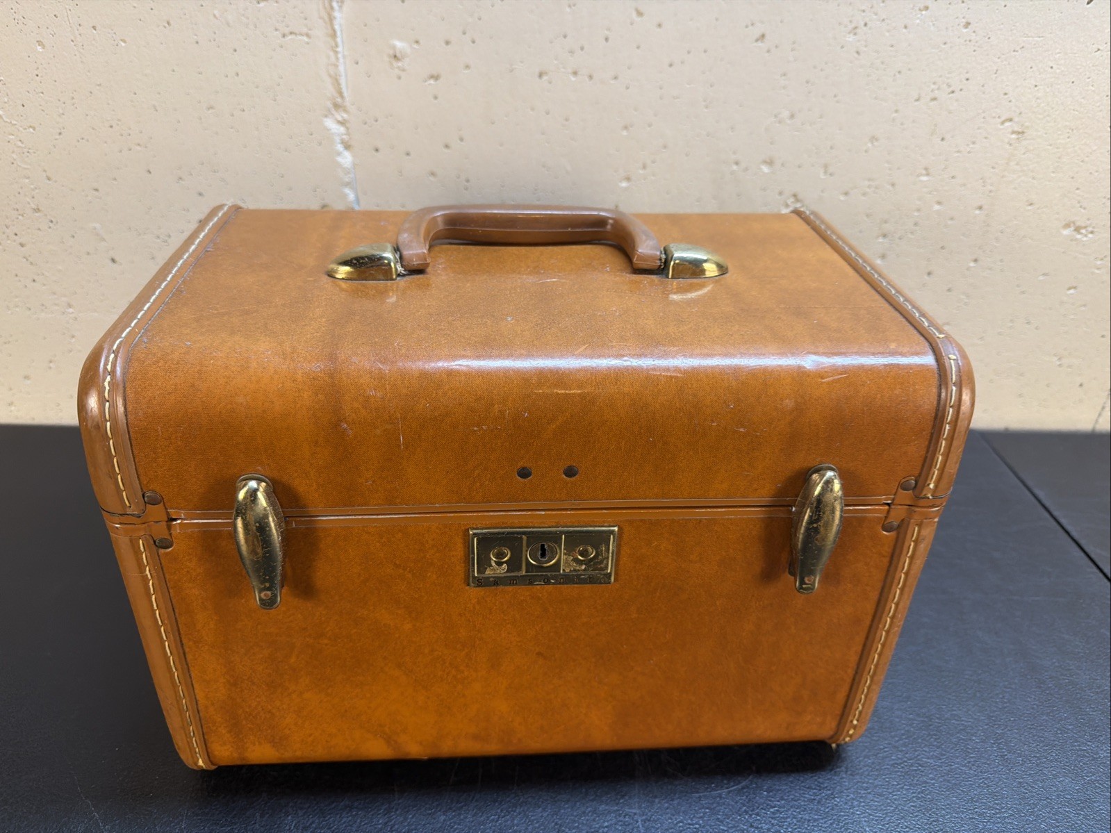 Vintage Samsonite Leather Train Case Makeup Cosmetic Box With 1950s