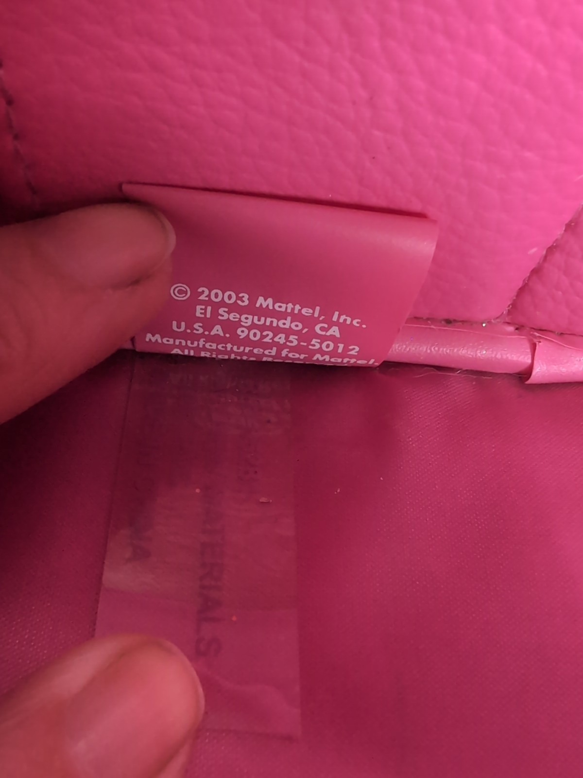 ’03 Barbie CarryingCase W/Handle All-Over Print Round Zipper Pink&White 12x10x5”