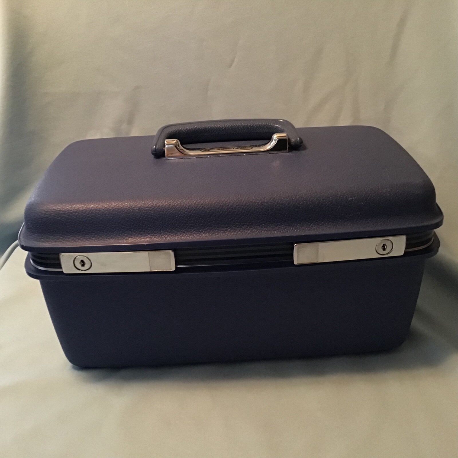 Vintage Luggage Samsonite Blue Concord Train Travel Case Makeup Mirror Keys