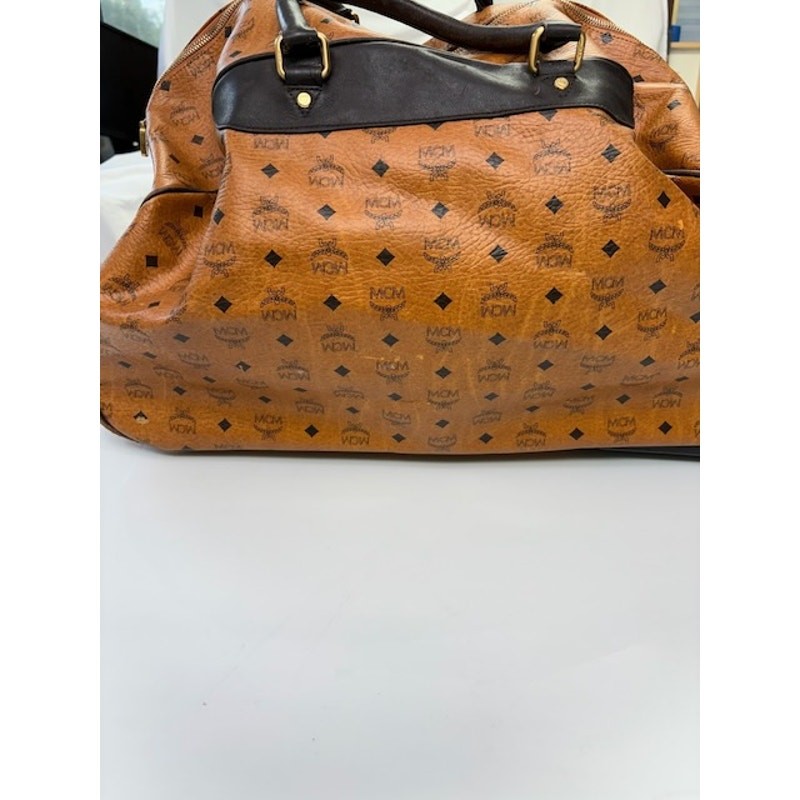 Vintage MCM Monogram Visetos Duffle Trolley Travel Bag Leather Cognac Orange