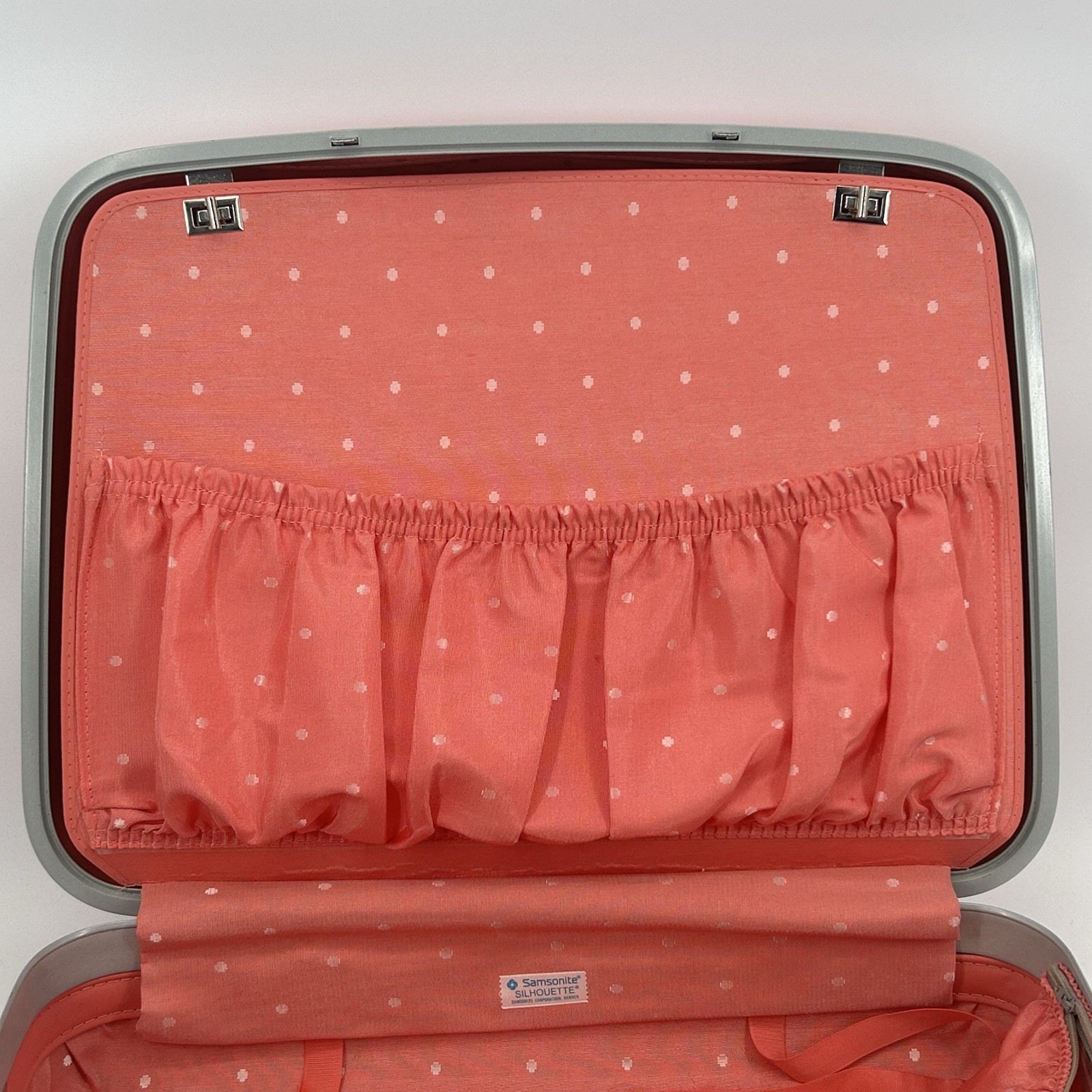 Vintage Samsonite Hard Shell Suitcase Polka Dot Lining With Key 20” Width