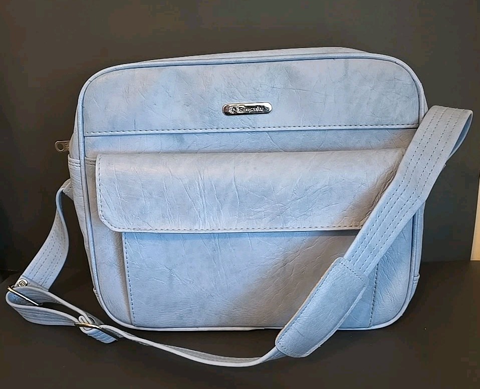 Vintage Samsonite Cordoba Carry On / Laptop Case Shoulder Travel Bag Light Blue