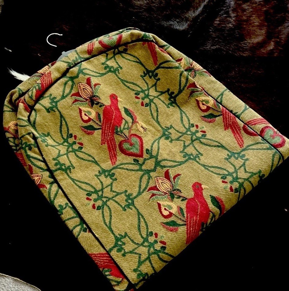 Vtg Travel Suit Case Carry On Luggage Custom Made French Tapestry Birds 48×22”