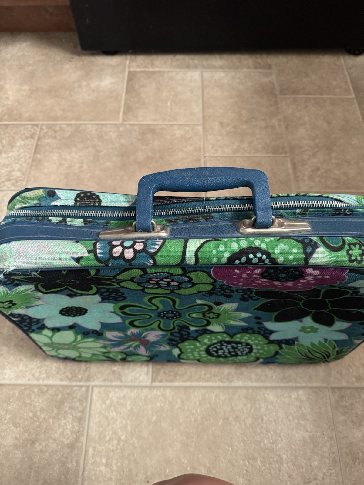 Vintage Japan Blue Green Flower Suitcase
