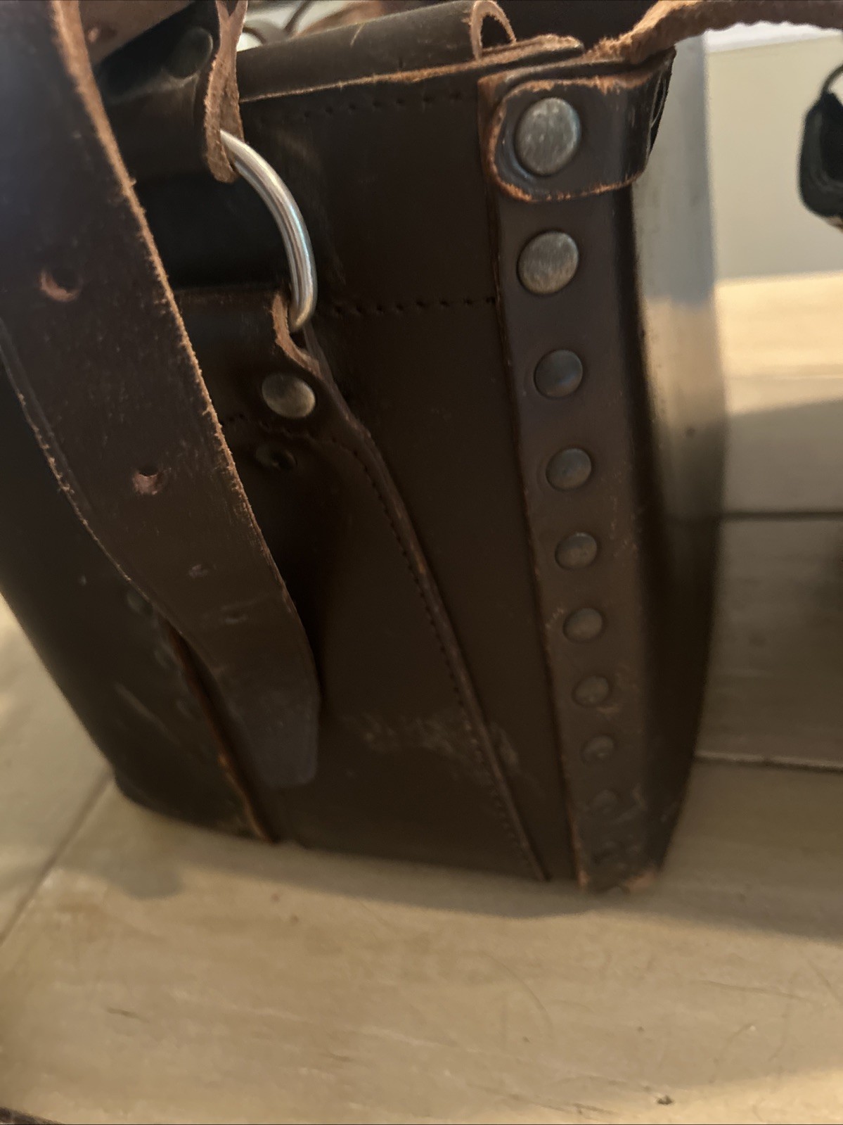 Beautiful Heavy Thick Leather RARE Riveted Train Case Bag SNCF Railways